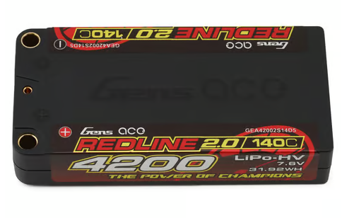 Gens Ace Redline 2.0 2S Shorty LiHV Battery 140C (7.6V/4200mAh) w/5mm Bullets