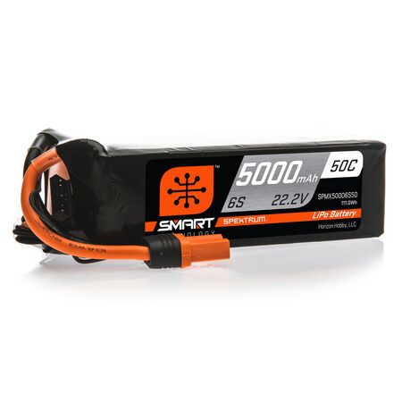 SPEKTRUM 5000mAh 6S 22.2V 50C Smart LiPo Battery; IC5 SPMX50006S50