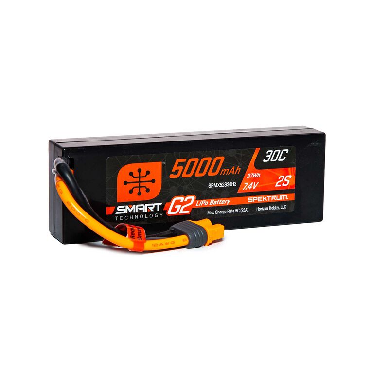 SPEKTRUM 7.4V 5000mAh 2S 30C Smart LiPo G2 Hard Case: IC3