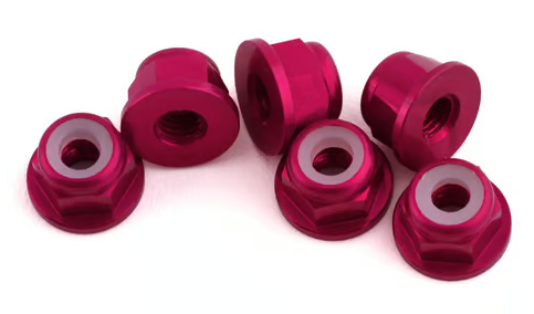 1UP Racing 3mm Aluminum Flanged Locknuts (Hot Pink) (6)