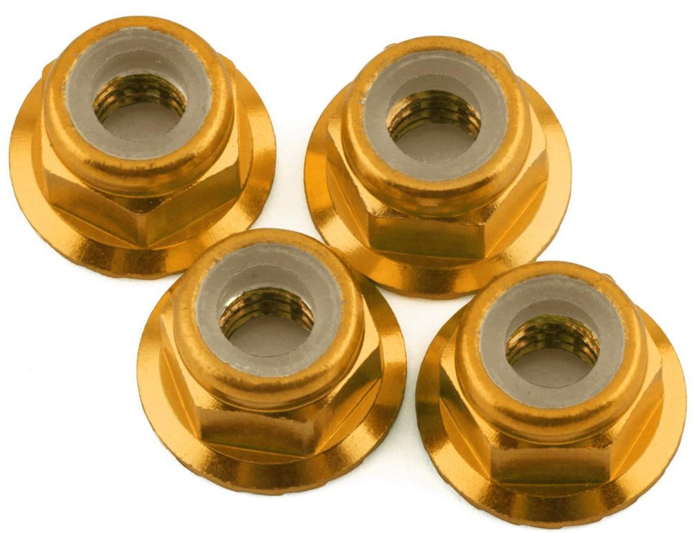 1UP Racing 4mm Serrated Aluminum Locknuts (Gold) (4) 1UP80562