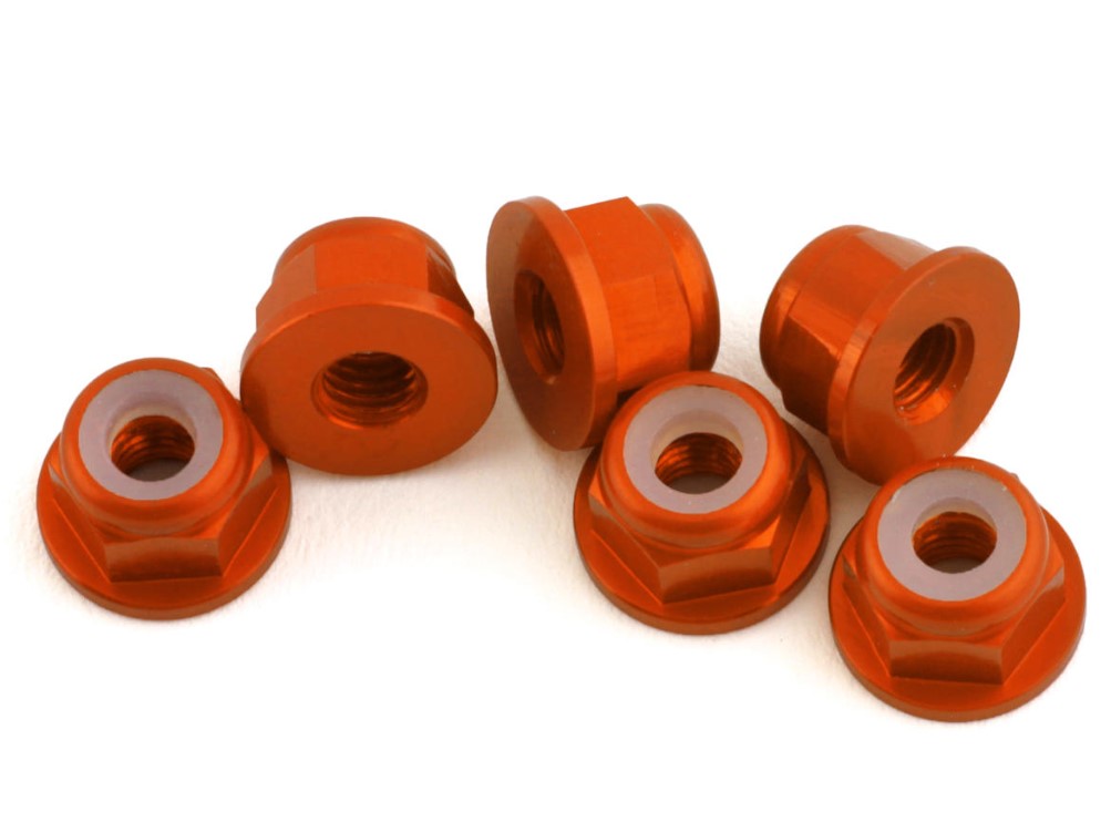 1UP Racing 3mm Aluminum Flanged Locknuts (Orange) (6) 1UP870603