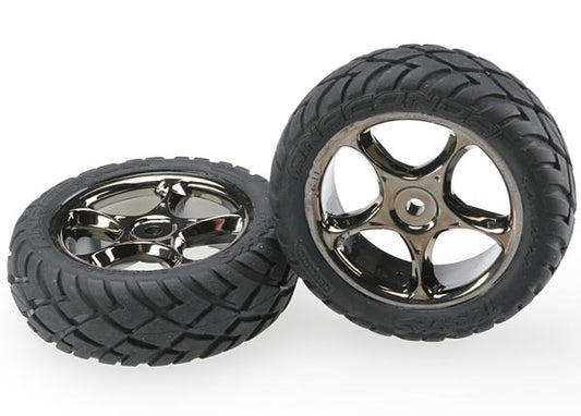 TRAXXAS Tires & wheels, assembled (Tracer 2.2' black chrome wheels, Anaconda 2.2' tires with foam inserts) (2) (Bandit front)