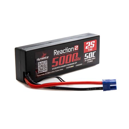 DYNAMITE Reaction2 7.4V 5000mAh 2S 50C LiPo, Hardcase: EC3