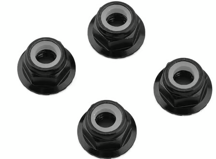 1UP Racing 4mm Serrated Aluminum Locknuts (Black) (4)