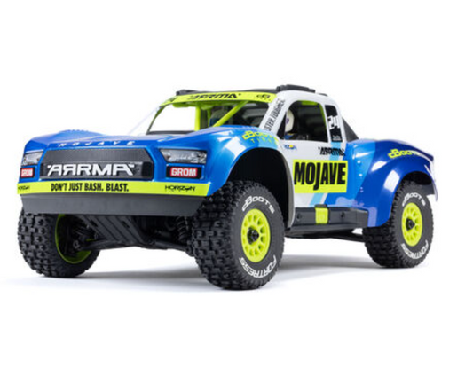 ARRMA MOJAVE GROM MEGA 380 Brushed 4X4 Small Scale Desert Truck RTR with Battery & Charger, Blue/White