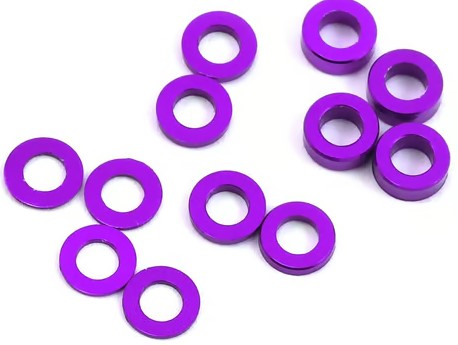 ProTek RC Aluminum Ball Stud Washer Set (Purple) (12) (0.5mm, 1.0mm & 2.0mm) PTK-8374