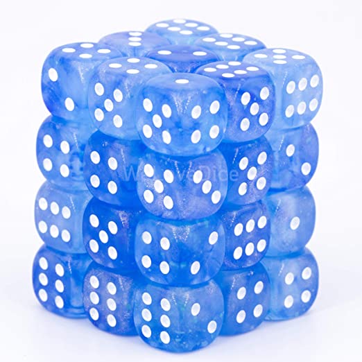 Chessex Borealis 12mm d6 Sky Blue/White Luminary Dice Block (36 dice) (27986)