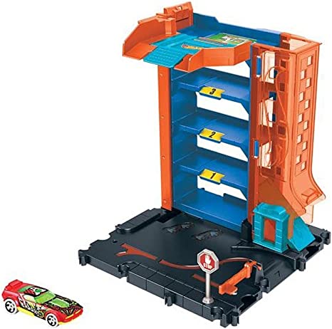 Hot Wheels City Downtown Car Park Playset, with 1 Hot Wheels Car, Connects to Other Tracks & Playsets, Gift for Kids Ages 4 to 8 Years Old