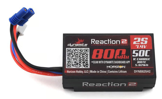 DYNAMITE 7.4V 800mAh 2S 50C Hardcase LiPo Battery: EC2