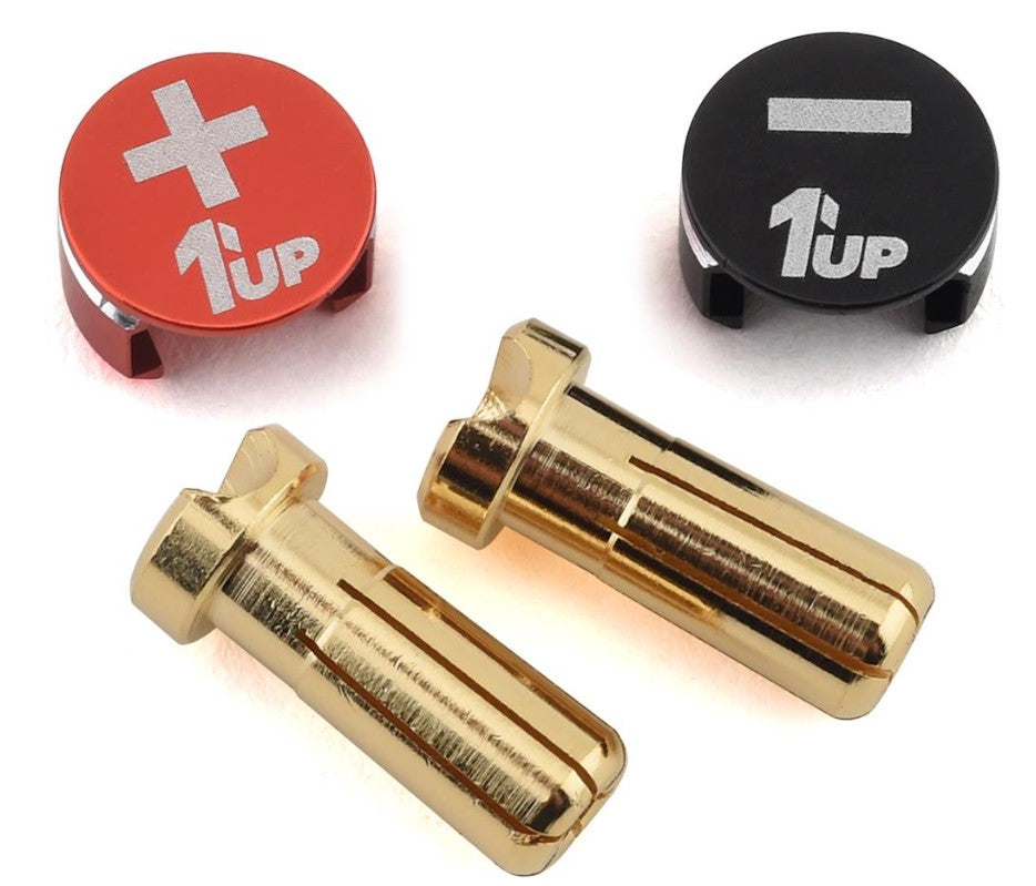 1UP Racing LowPro Bullet Plug Grips w/5mm Bullets (Black/Red) 1UP190432