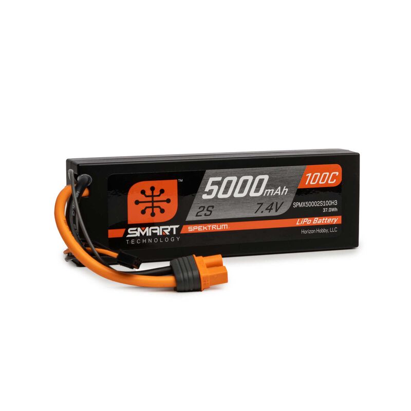 SPEKTRUM 7.4V 5000mAh 2S 100C Smart Hardcase LiPo Battery: IC3