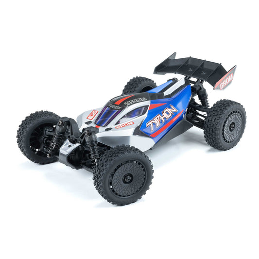 ARRMA TYPHON GROM MEGA 380 Brushed 4X4 Small Scale Buggy RTR with Battery & Charger, Blue/Silver ARA2106T1