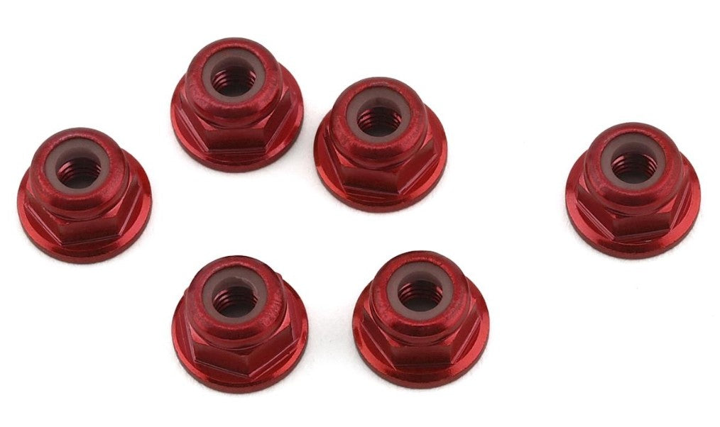 1UP Racing 3mm Aluminum Flanged Locknuts (Red) (6)  1UP80534