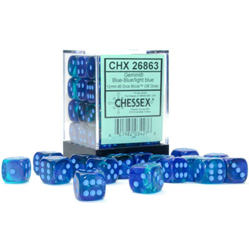 Chessex Gemini Blue-Blue/Light Blue 12MM D6 Dice Block