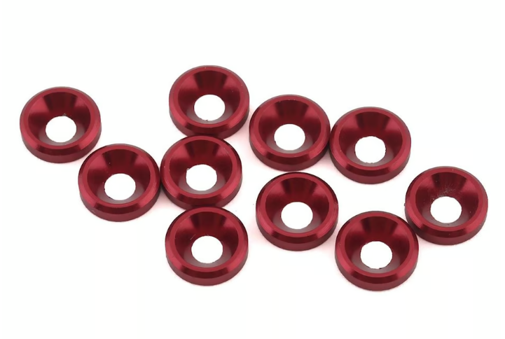 1UP Racing 3mm Countersunk Washers (Red) (10)