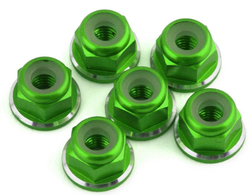 1UP Racing 3mm Aluminum Flanged Locknuts w/Chamfered Finish (Green) (6) 1UP80578